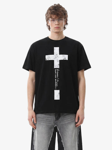 Distressed Cross Graphic T-Shirt 