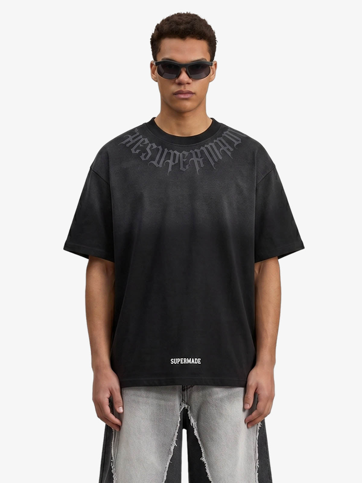 Retro Gradient Letter Printed Washed Oversize T shirt