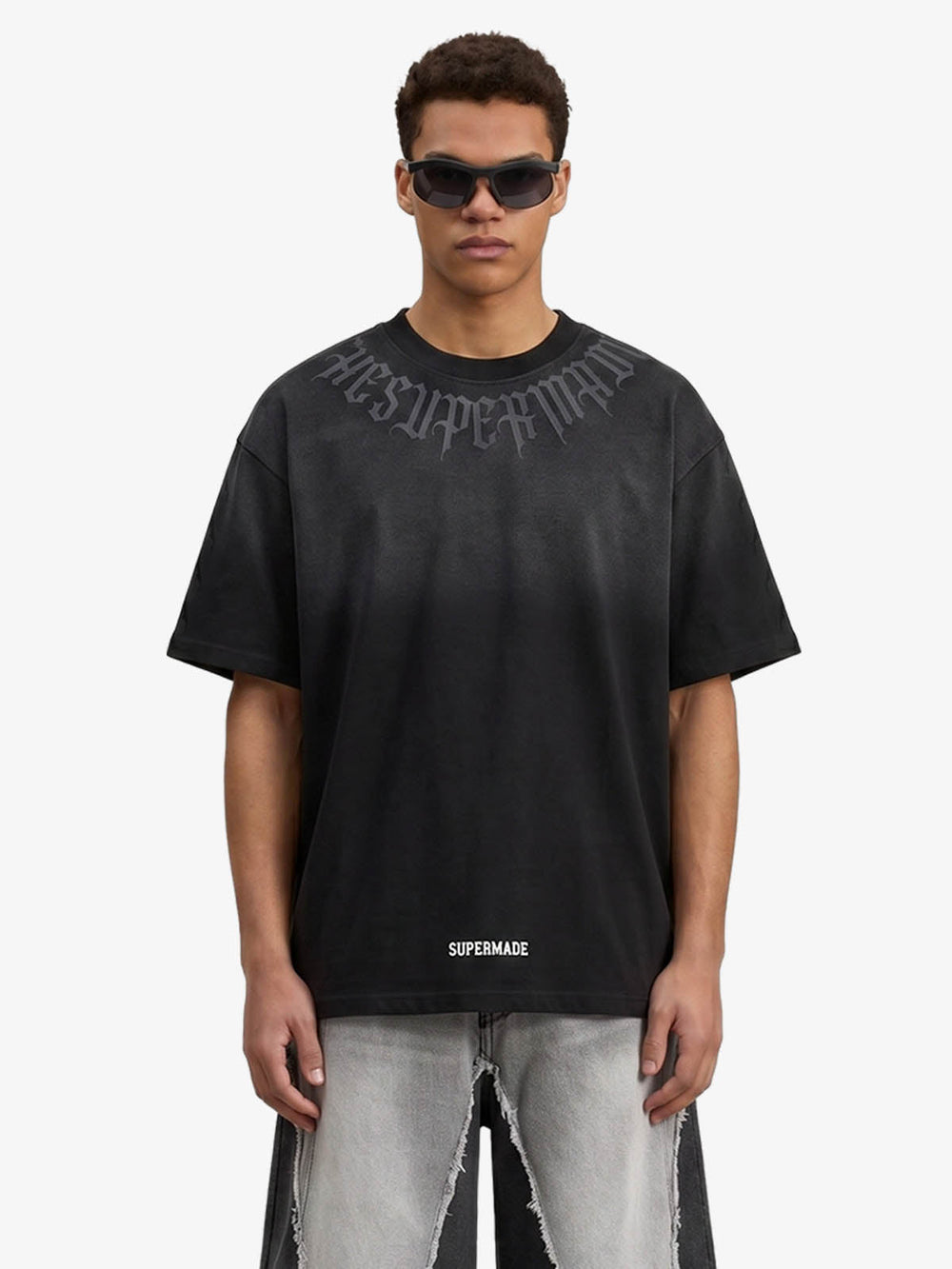 Retro Gradient Letter Printed Washed Oversize T-shirt 