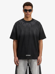 Retro Gradient Letter Printed Washed Oversize T-shirt 