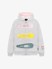 Detachable Hair Clip Decoration Zip Up Hoodie 