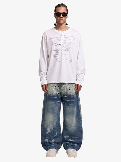 Multi-Eyelet Distressed Gradient Baggy Jeans 