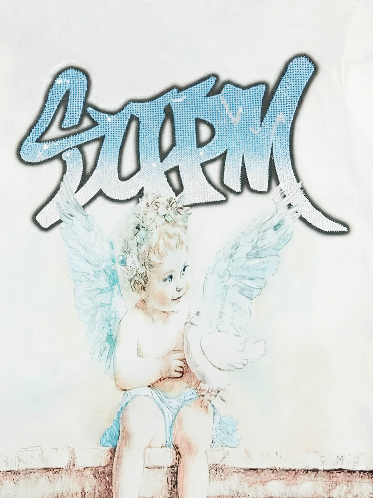 Retro Street Peace Dove Angel Rhinestone T-Shirt 