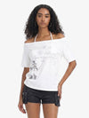 Off Shoulder Guitar Girl Graphic Cropped T-Shirt 