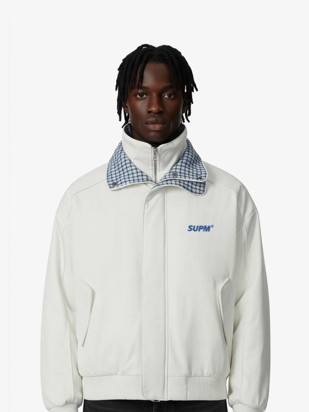 Retro Layered Look Plaid Collar Padded Jacket 