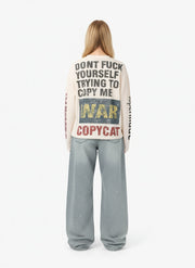 Waffle Knit Graphic Print Crewneck Sweatshirt - 2496 