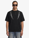Graphic Floral Knit Henley T-Shirt 