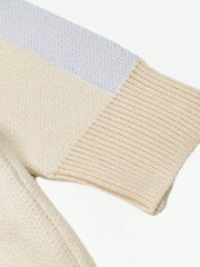 Vertical Striped Colorblock Lapel Sweater - 2587 