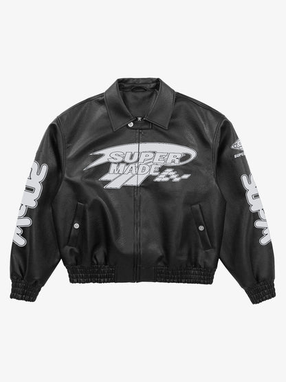 Faux Leather Vintage Street Black Air Jacket - 1821 