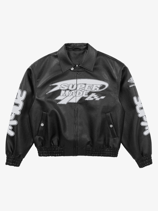 Faux Leather Vintage Street Black Air Jacket - 1821 