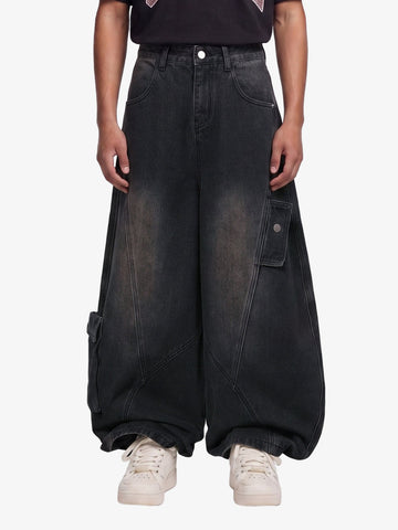 3D Curved Panel Stacked Wide-Leg Denim Jeans 