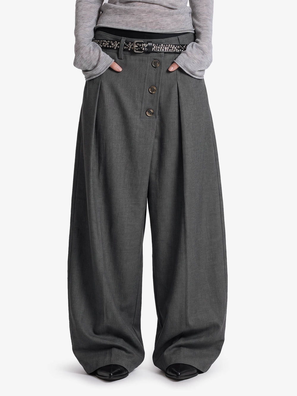 Button Placket Baggy Barrel Pants
