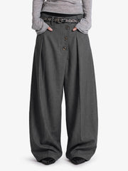 Button Placket Baggy Barrel Pants