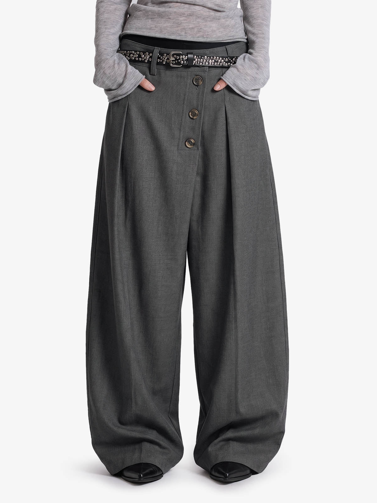 Button Placket Baggy Barrel Pants