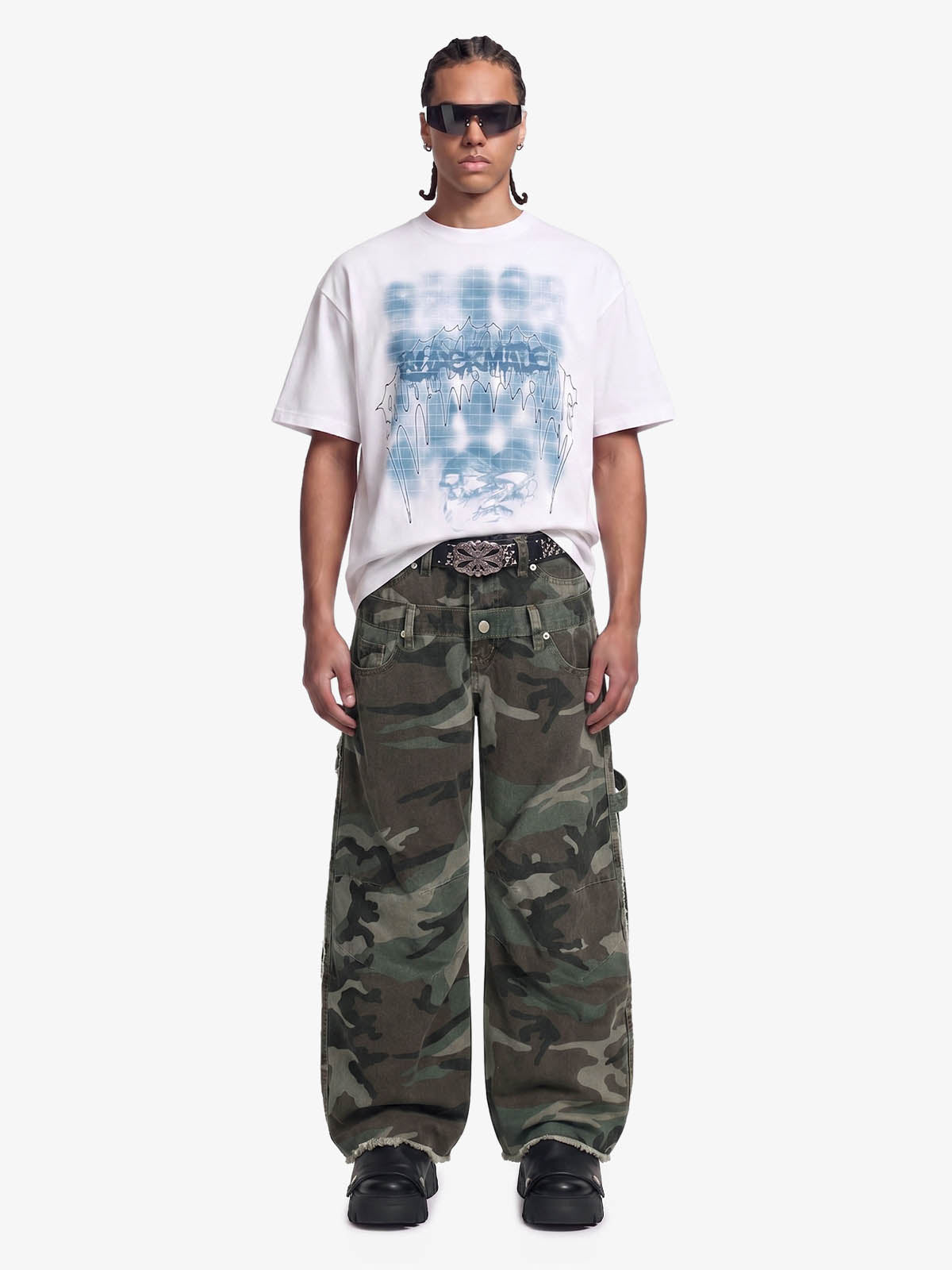 Retro Double Waist Camouflage Barrel Pants - 2555 