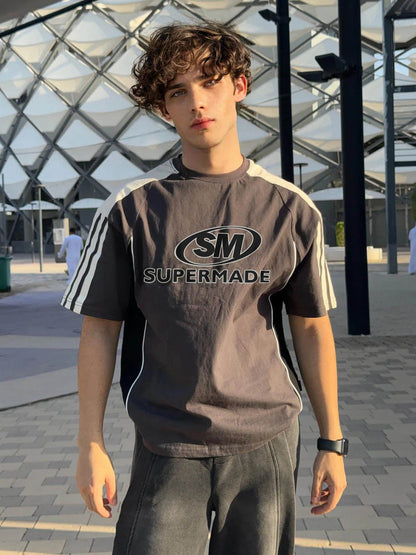 Color-Blocked Strip Racing T-shirt - 2076 