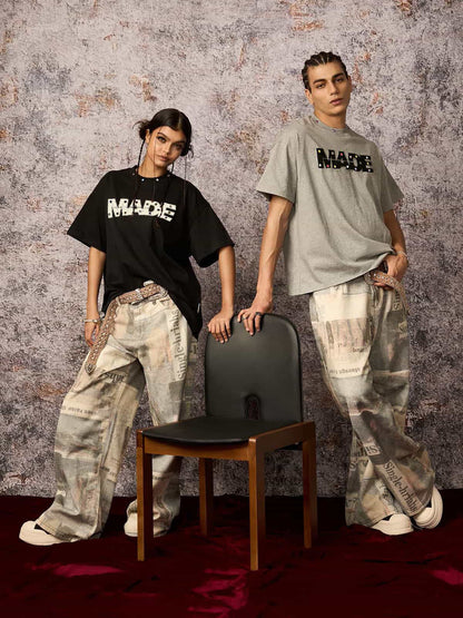 Street Retro MOOD Patch Embroidered Rivet T-shirt - 2440 