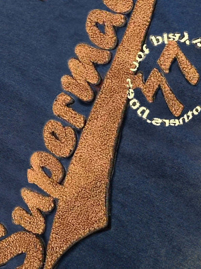 Denim Vintage Washed Distressed Gradient Embroidery T-Shirt 