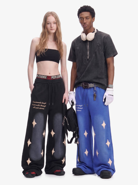Spray Paint Star Print Distressed Sweatpants