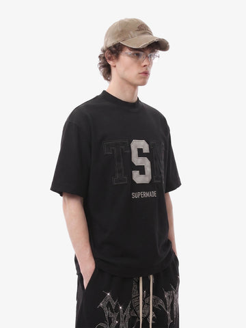 Distressed Appliqué Mud-Wash T-Shirt 