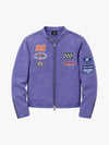 Embroidered Graphic Washed Cropped Biker Jacket