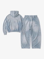 Pirate Skull Graphic Distressed Zip Hoodie & Wide-Leg Sweatpants Set