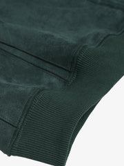 Suede Letter Embroidered Cropped Zip-Up Hoodie 