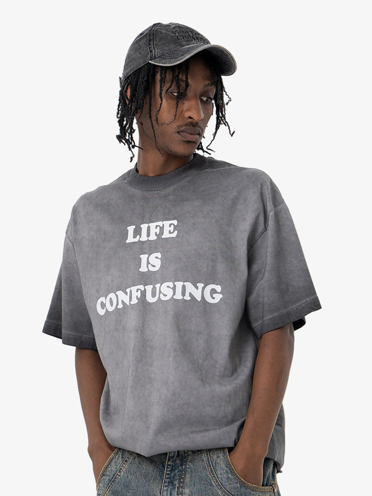 Washed Spray Color Gradient Letter Print T-shirt 