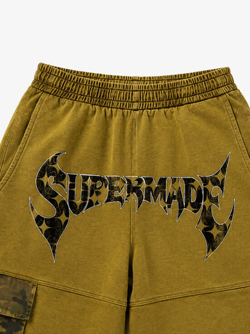 Camo Paneled Distressed Cropped Sweatpants