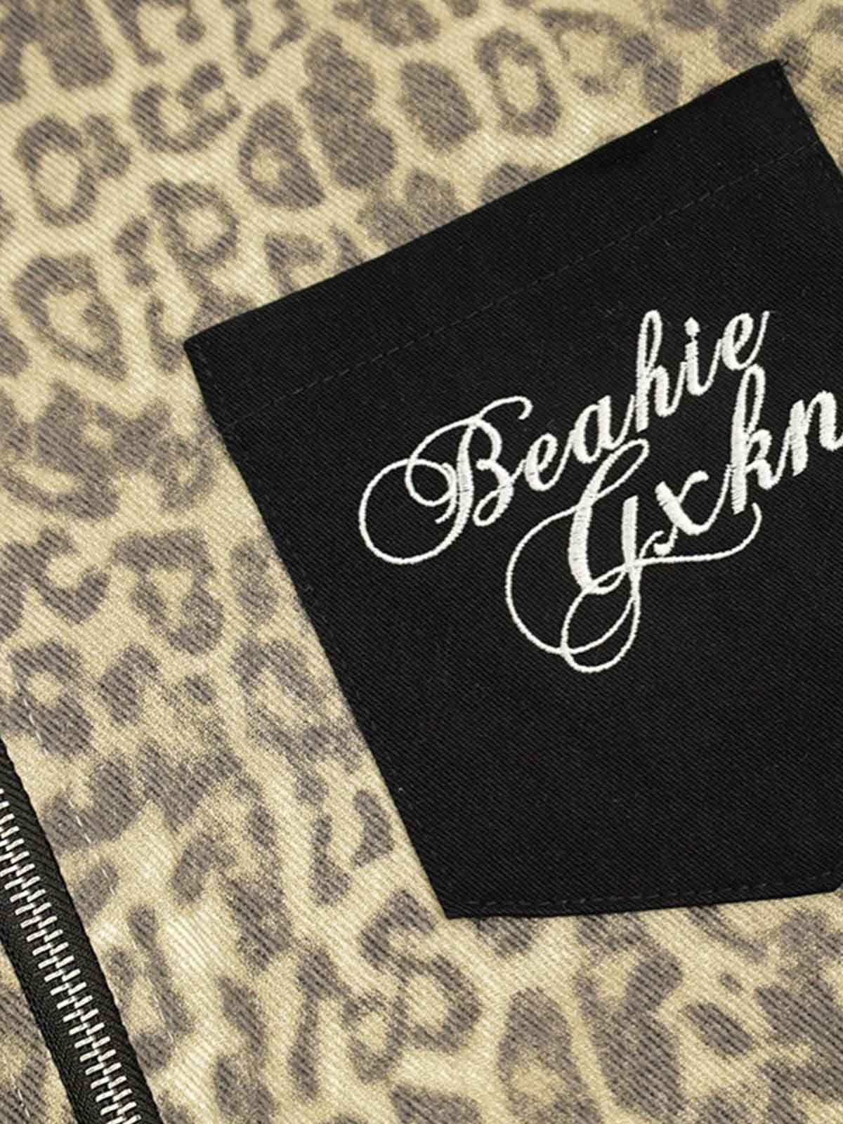 Leopard Embroidered Pocket Color Block Denim Jacket