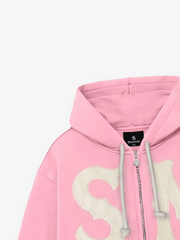 Cardigan con cappuccio e stampa a lettere floccate