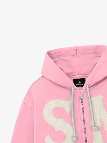 Letter Flocked Hooded Cardigan Sweatshirt