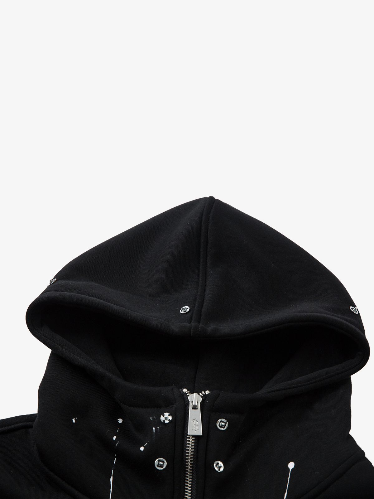 Fur-Trim Paint-Splatter Zip Hoodie