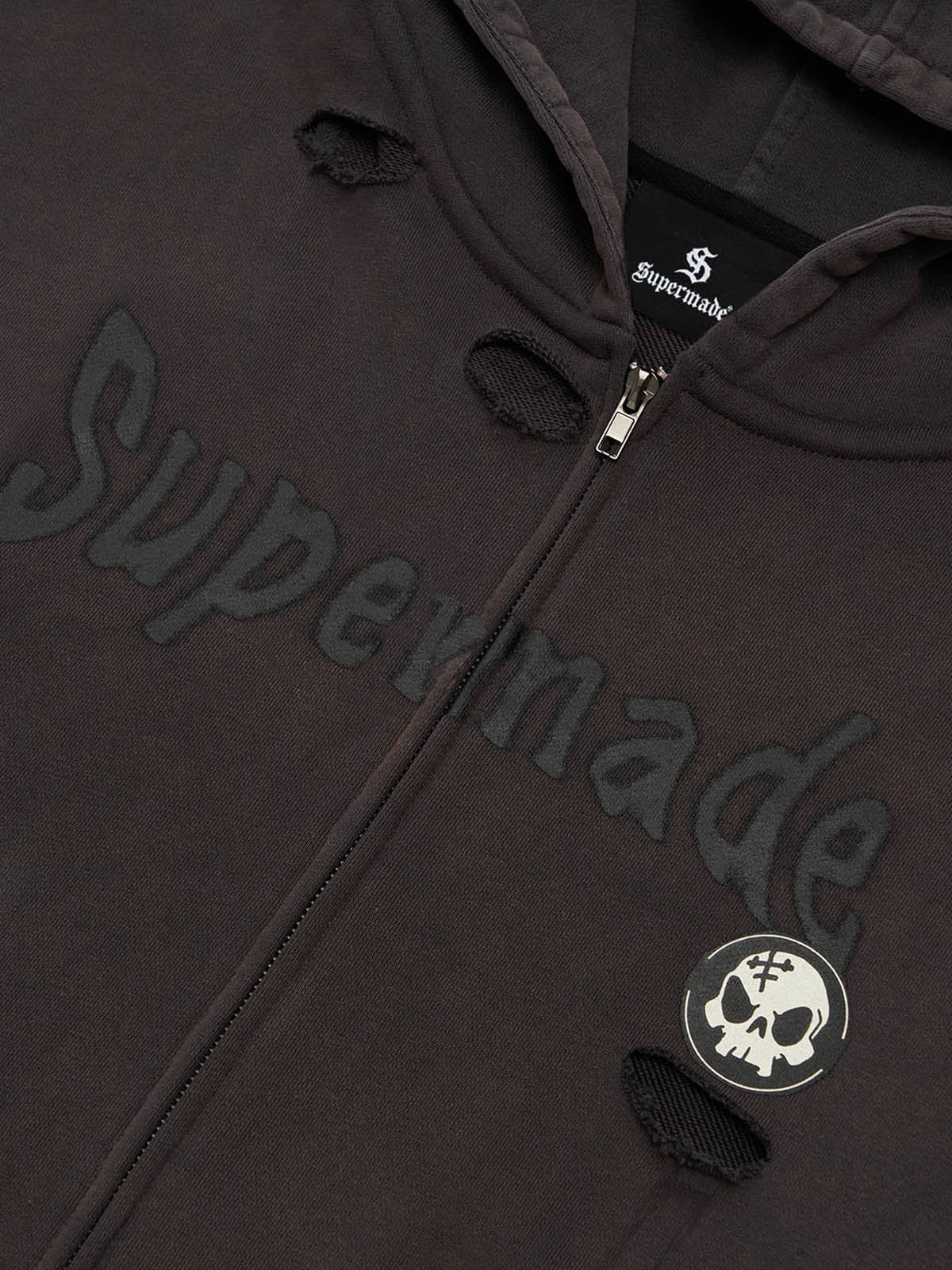 Original Washed & Ripped Skull Cardigan Cotton Hoodie Set 
