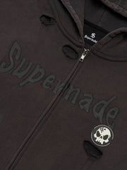 Original Washed & Ripped Skull Cardigan Cotton Hoodie Set 