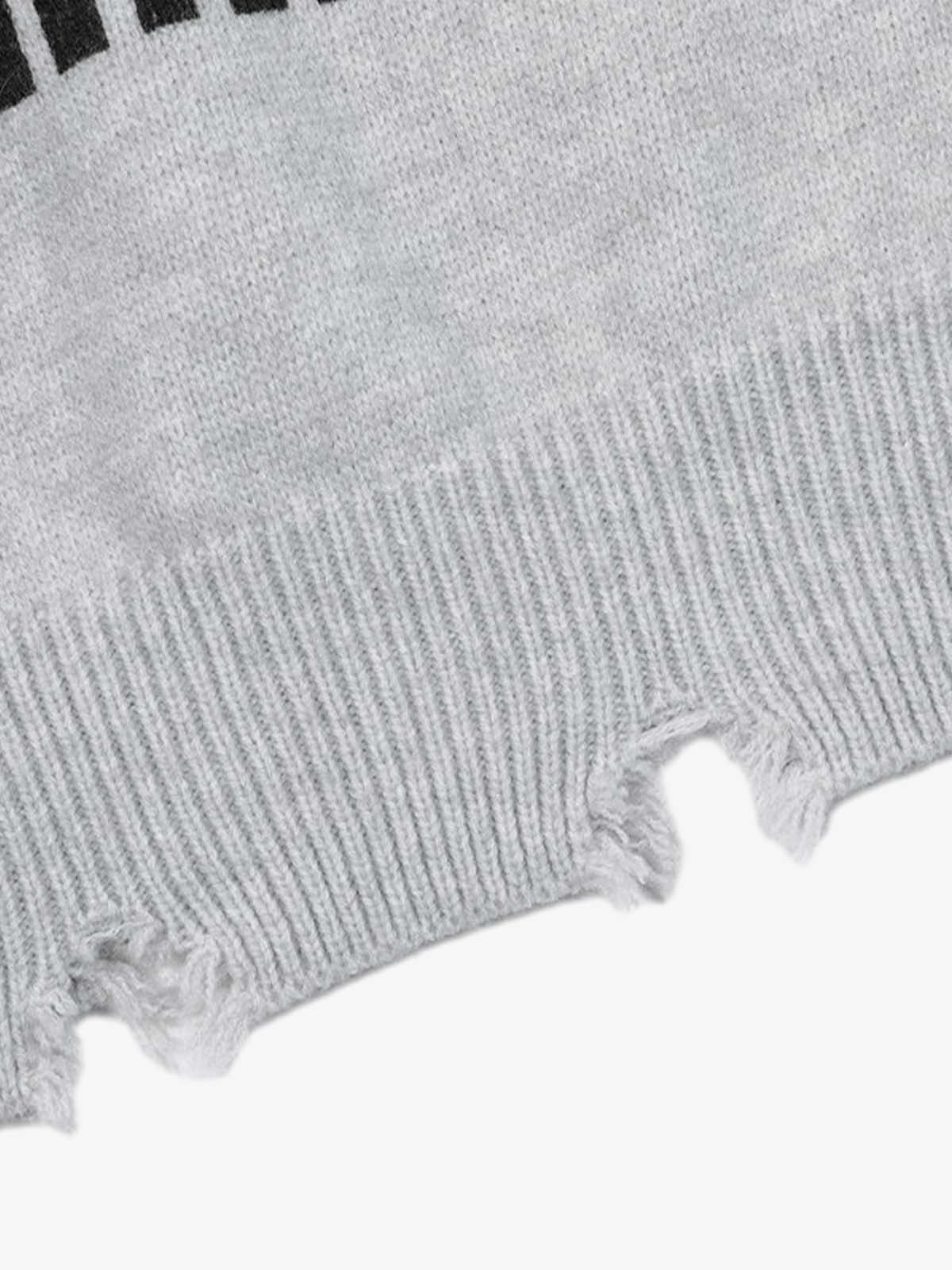 Letter Print Ripped Crew Neck Sweater 