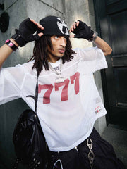 Jersey Letter Print Quick Dry V-neck T-shirt - 2389