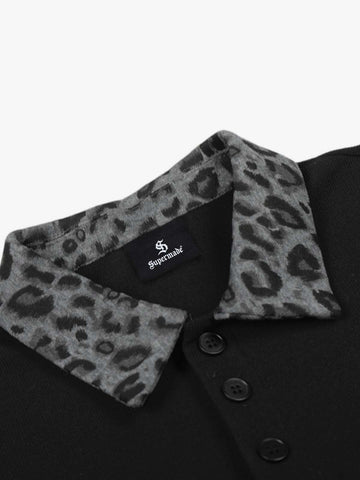 Rock Grunge Aesthetic Leopard Patchwork Polo Shirt 