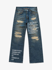 Barrage Graphic Washed Distressed Straight-Leg Jeans