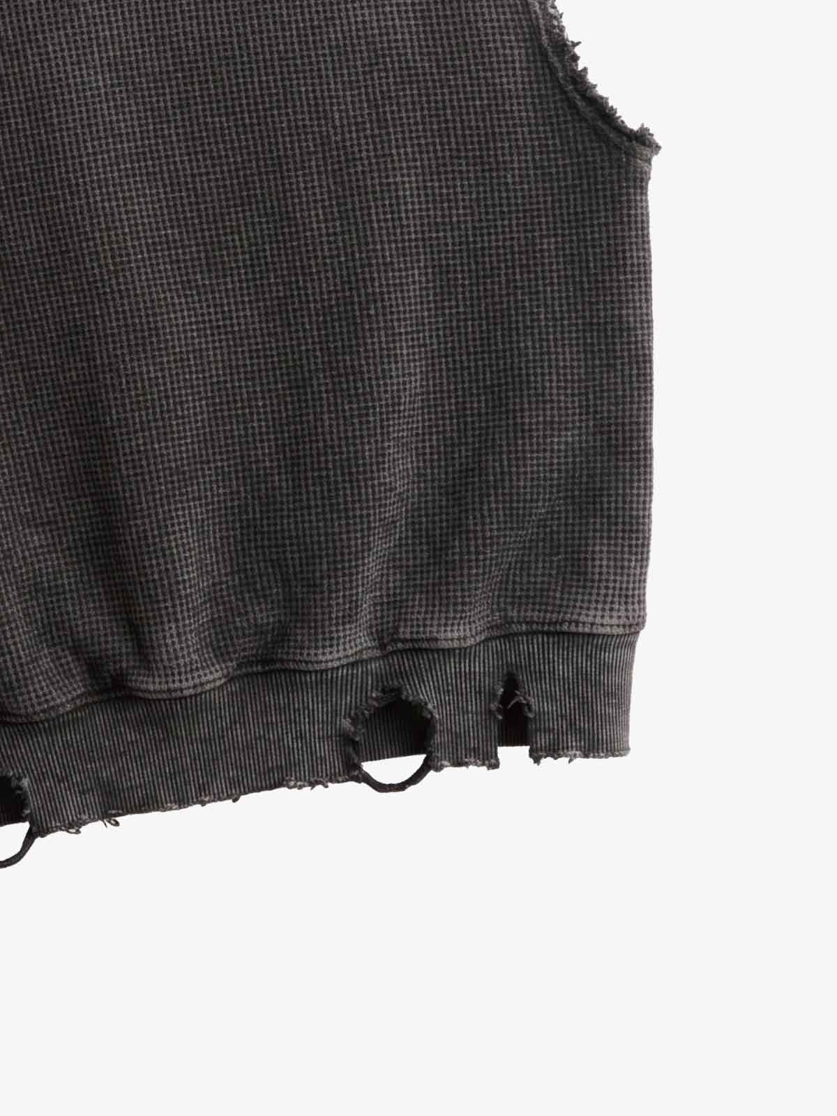 Distressed Multi-Label Graphic Sleeveless Zip Hoodie 