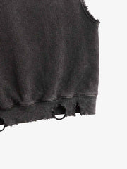 Distressed Multi-Label Graphic Sleeveless Zip Hoodie 