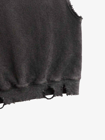 Distressed Multi-Label Graphic Sleeveless Zip Hoodie 
