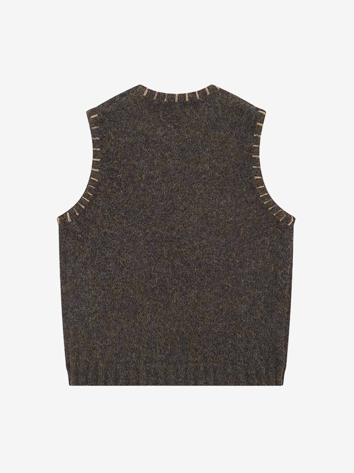 Wool Blend Embroidered Sleeveless Knit Vest with Whimsical Animal Motifs and Artistic Stitching Details 