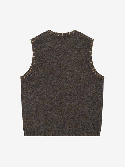 Wool Blend Embroidered Sleeveless Knit Vest with Whimsical Animal Motifs and Artistic Stitching Details 