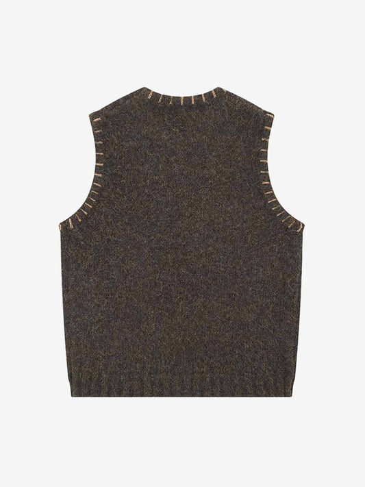 Wool Blend Embroidered Sleeveless Knit Vest with Whimsical Animal Motifs and Artistic Stitching Details 