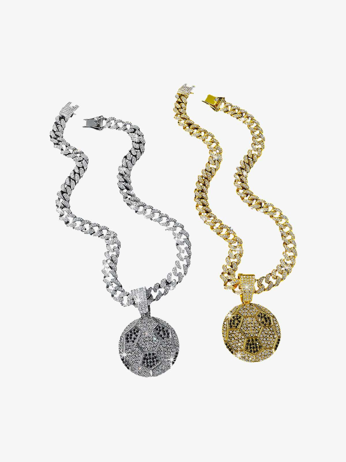 Iced Soccer Ball Pendant Chain Necklace 