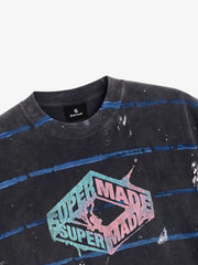 Vintage Washed Striped Paint Splatter Graphic T-Shirt 