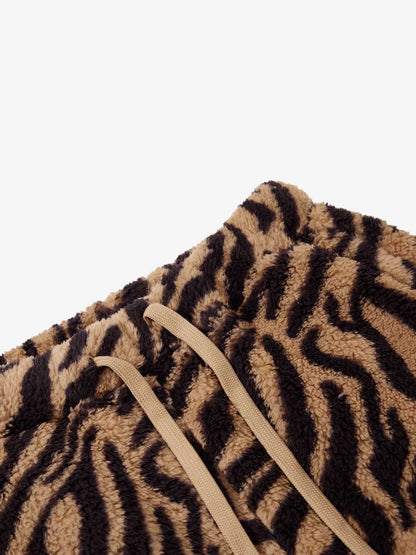 Retro Zebra Print Wide-Leg Lounge Barrel Pants 