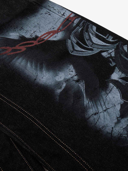 Dark Gothic Graphic Wide-Leg Jeans 