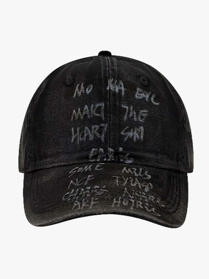 Embroidered Washed Distressed Denim Baseball Cap